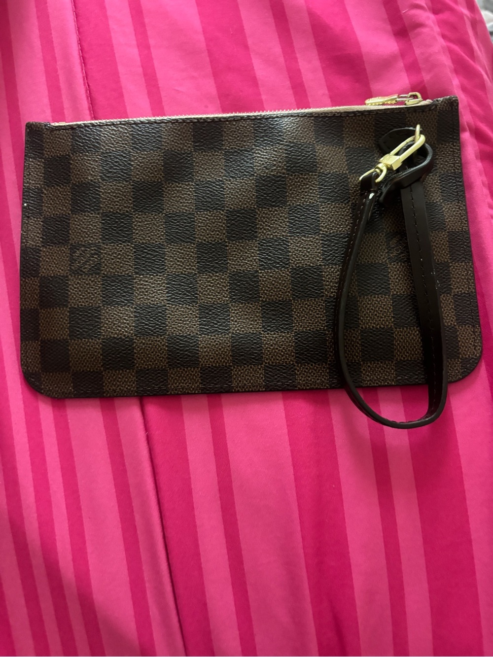 Louis Vuitton Brown Check Damier Wristlet Clutch with Gold Hardware